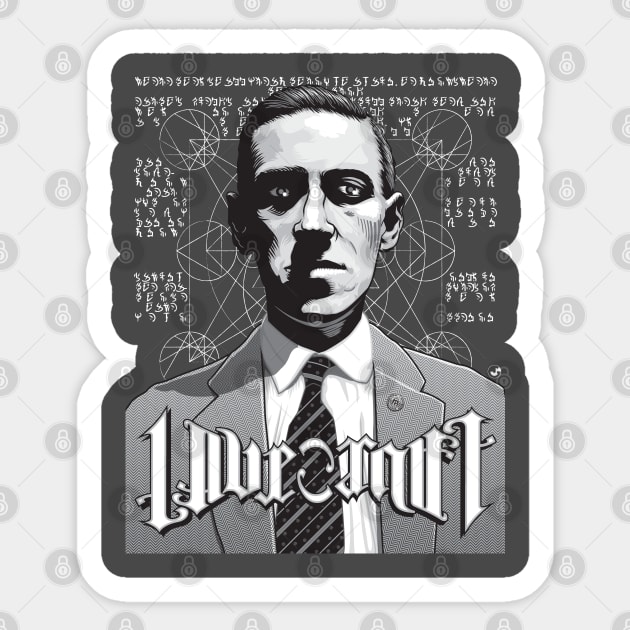 H P Lovecraft Ambigram Portrait Sticker by Fire Forge GraFX